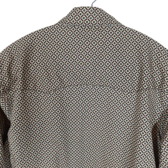 WRANGLER Pearl Snap Western Wrancher Shirt Size M Tan Blue Print Cotton Blend - Picture 3 of 7